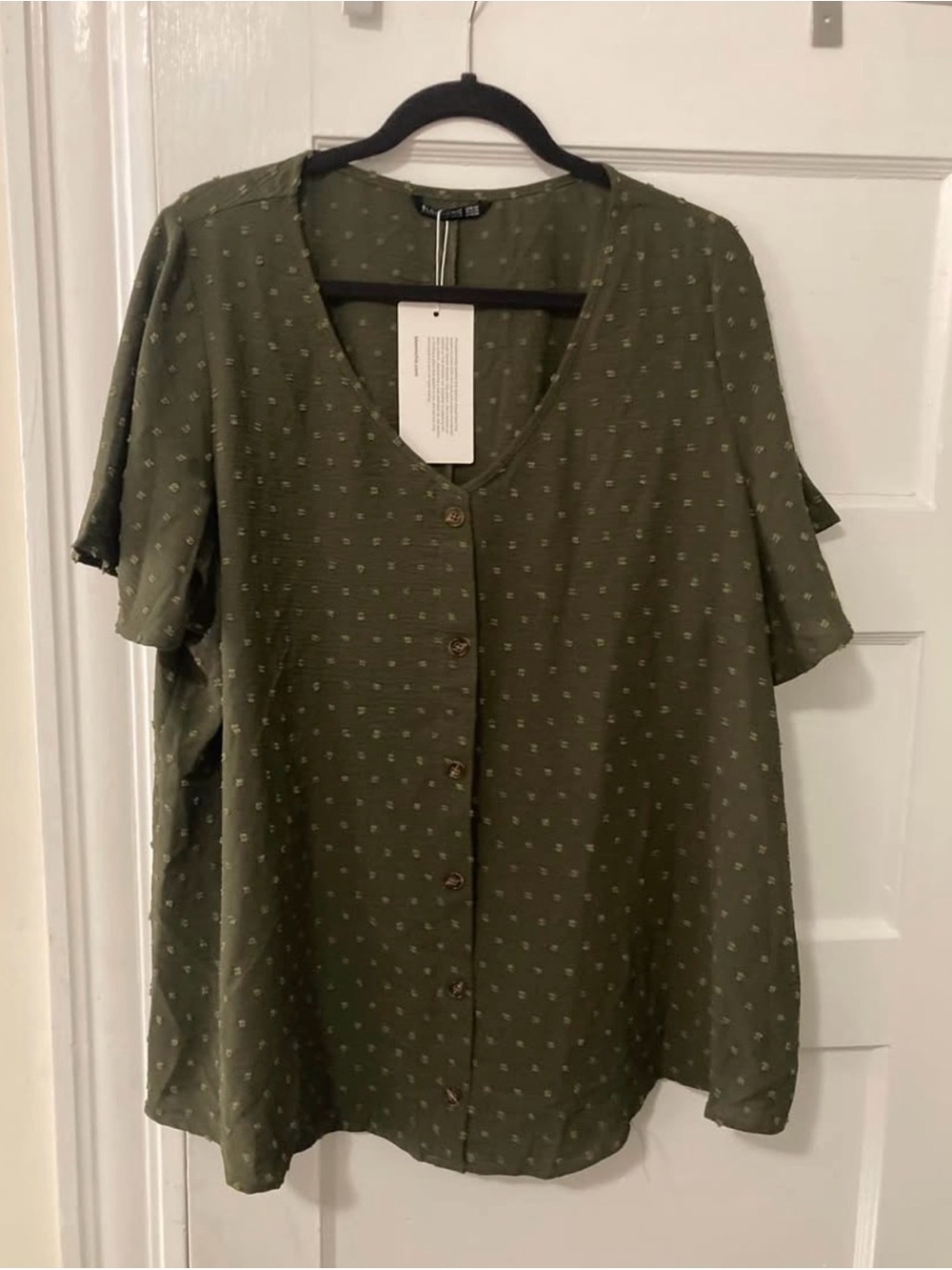 BloomChic Olive Green Textured Square-Print Top